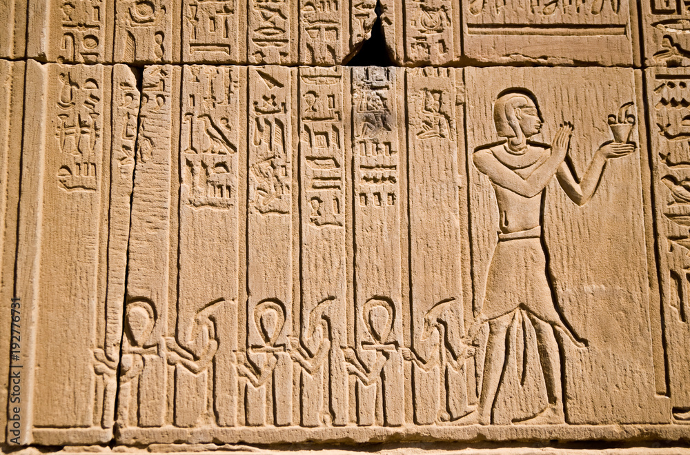 Hieroglyphs in the Kom Ombo Temple, Egypt