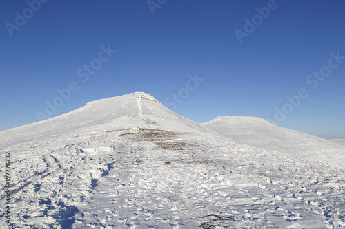 Pen y Fan and Corn Du are the highest mountains in the Brecon Beacons National Park - with winter snow.