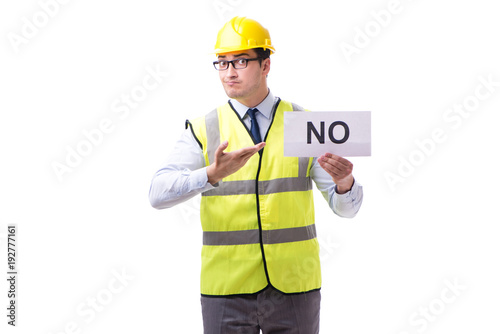 Construction supervisor with no asnwer isolated on white backgro photo