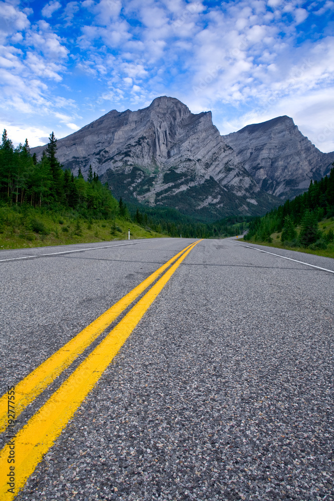 Road in Kananaskis Country in the Canadian Rocky Mountains, Alberta, Canada