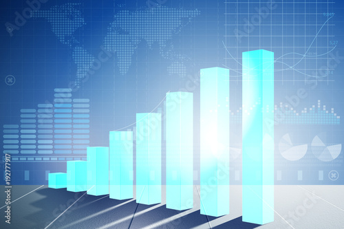 Growing bar charts in economic recovery concept - 3d rendering