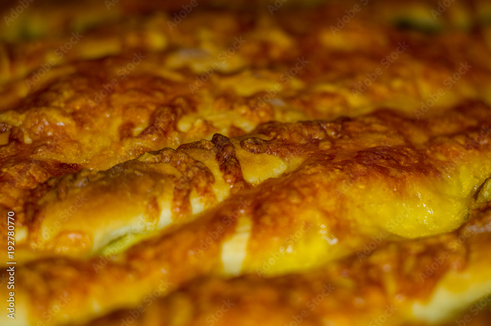 baked In the oven homemade pie stuffed with cheese and mushrooms baked In the oven homemade pie stuffed with cheese and mushrooms