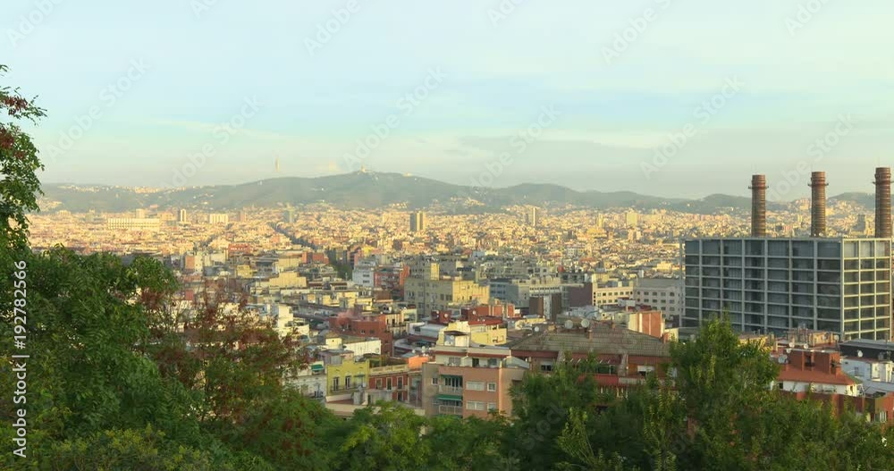 BARCELONA, CATALONIA - JULY 15th 2017: View of Barcelona from above hill. Summer sunny day BARCELONA, CATALONIA - JULY 15th 2017: View of Barcelona from above hill. Summer sunny day