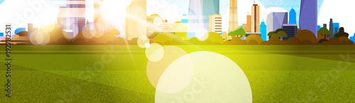 Beautiful Sunshine Over City View  Sunlight Skyscrapers Buildings Cityscape Concept Flat Vector Illustration