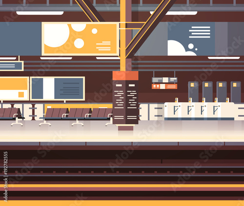 Train Station Interior Background Empty Platform Subway Or Railway With No Passengers Transport And Transportation Concept Flat Vector Illustration