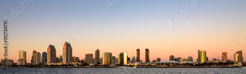 Wide angle image of San Diego Skyline at Sunset © hit1912