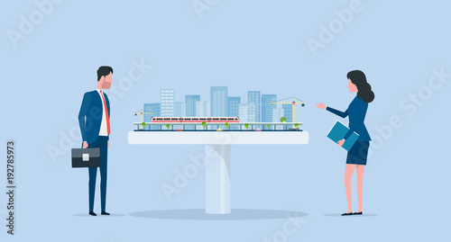 
flat business real estate investment with group investor meeting concept