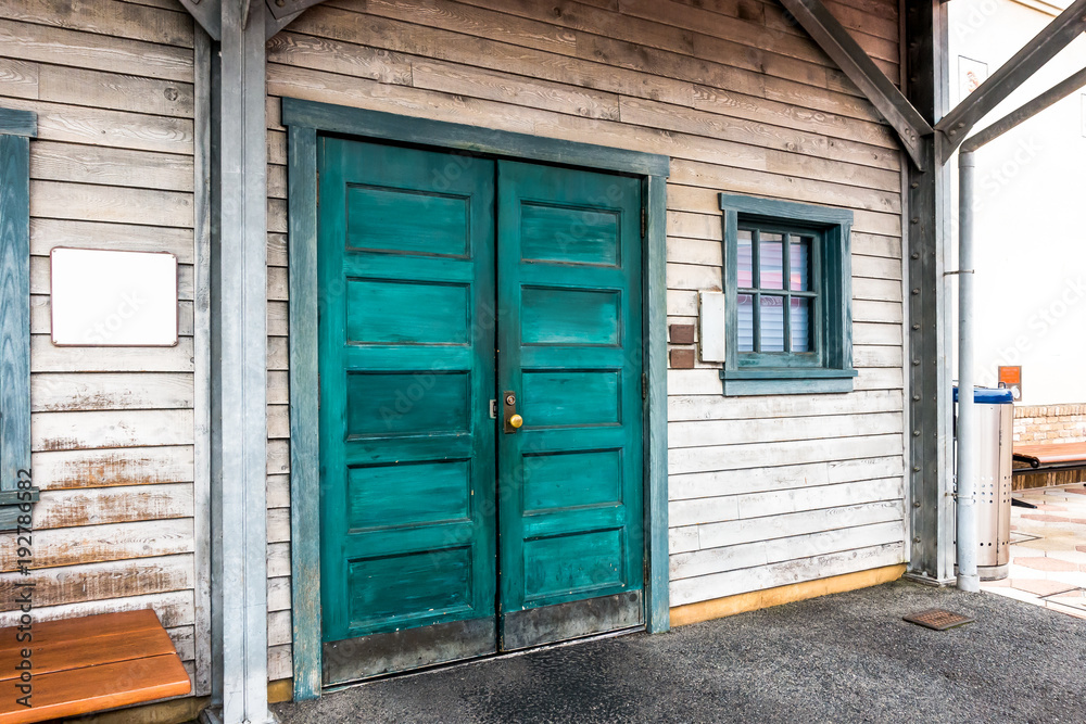 The old wooden door and glass window in frame The old wooden door and glass window in frame