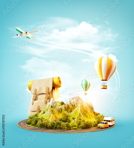 Unusual 3d illustration of a mount with the road around.