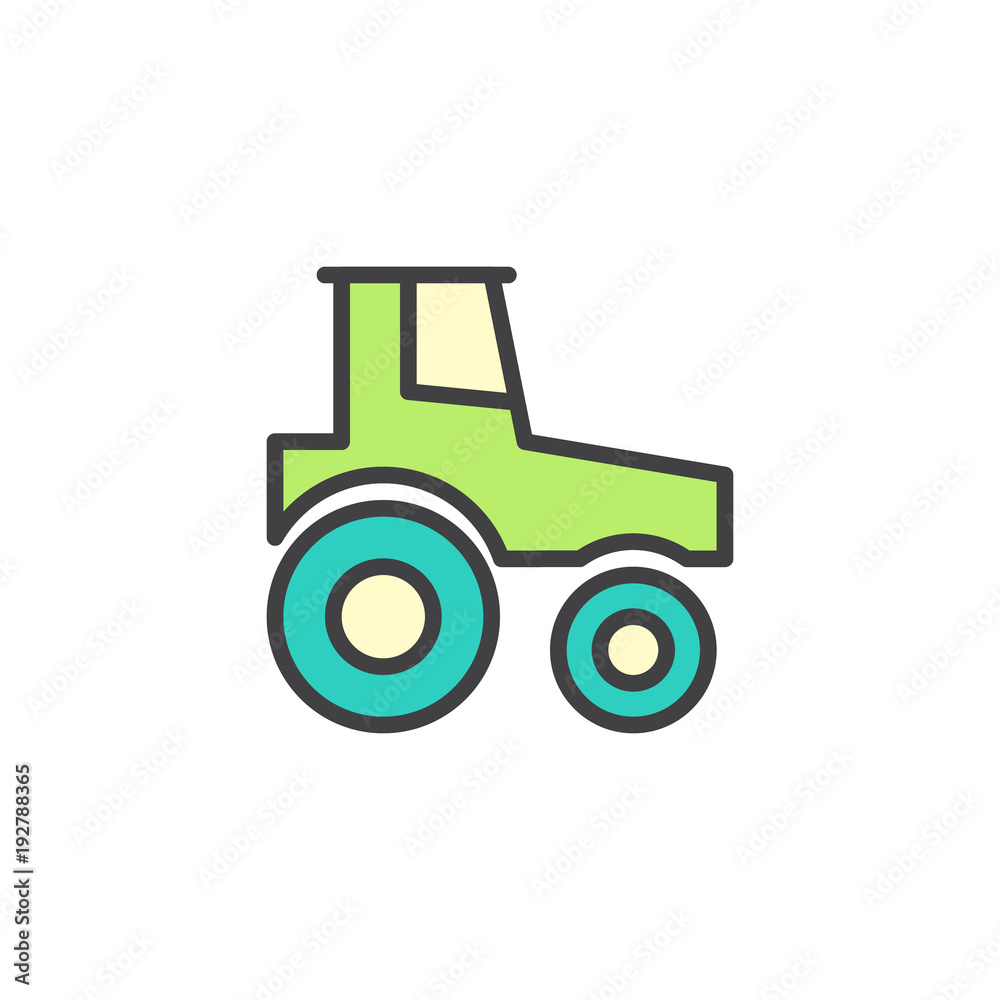 Tractor filled outline icon, line vector sign, linear colorful pictogram isolated on white. Symbol, logo illustration. Pixel perfect vector graphics Tractor filled outline icon, line vector sign, linear colorful pictogram isolated on white. Symbol, logo illustration. Pixel perfect vector graphics