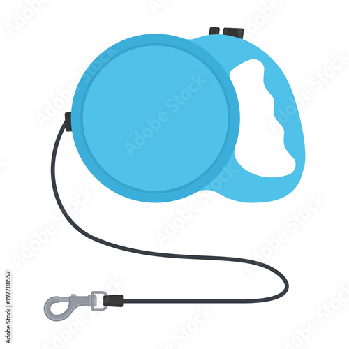 Vector illustration of retractable cord leash with carabiner isolated on white background. Pet supplies. Dog equipment in flat style.