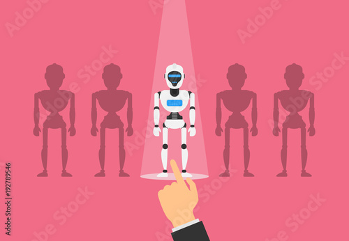 human hand picking robot android.business recruitment concept