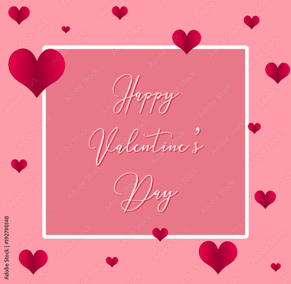 Valentine card  template with hearts on pink background