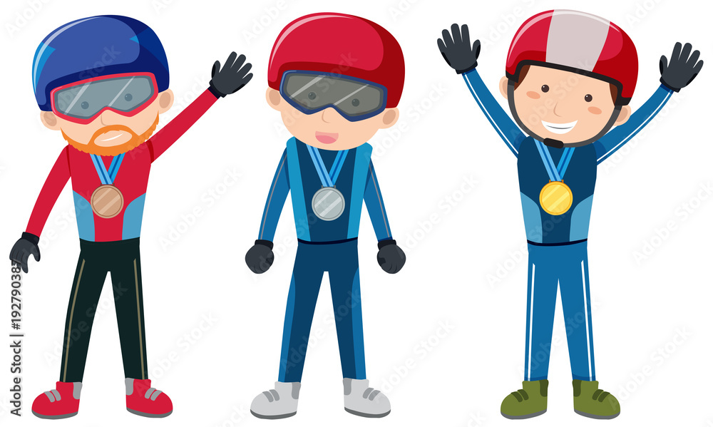 Winter sport theme with people and medals