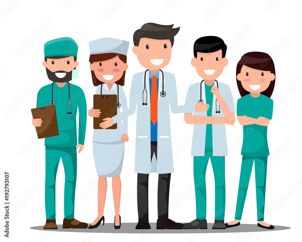 Doctor and nurse medical set in various pose for advertising or presentation. Health care concept vector illustration. Healthcare Providers.