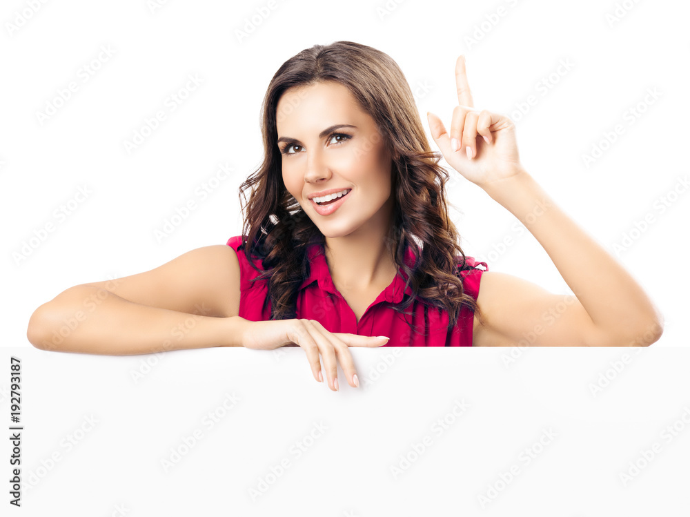 Young woman showing blank signboard Young woman showing blank signboard