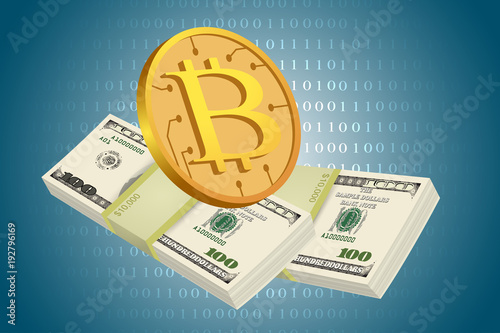 Bitcoin and usd dollars business concepts vector technology abstract background