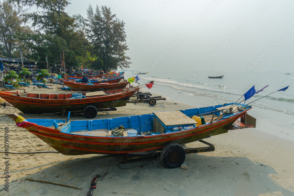 Fishing boats mooring coast after fishing at Ban Phe, Rayong.Thailand