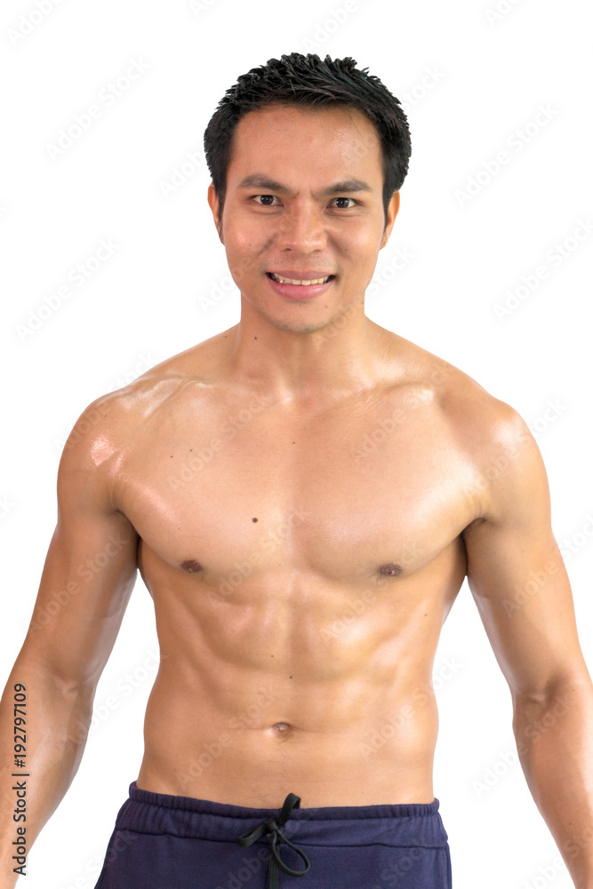 Fototapeta premium Bodybuilder muscular beautiful body on white background