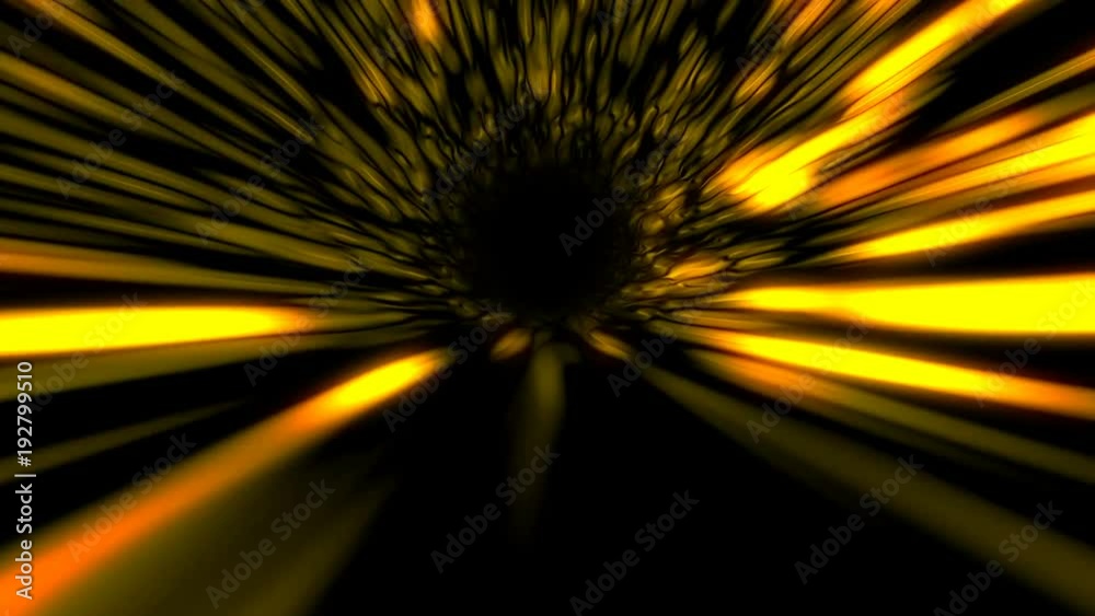 Space tunnel wormhole time travel, through clouds and millions of stars. Golden tone