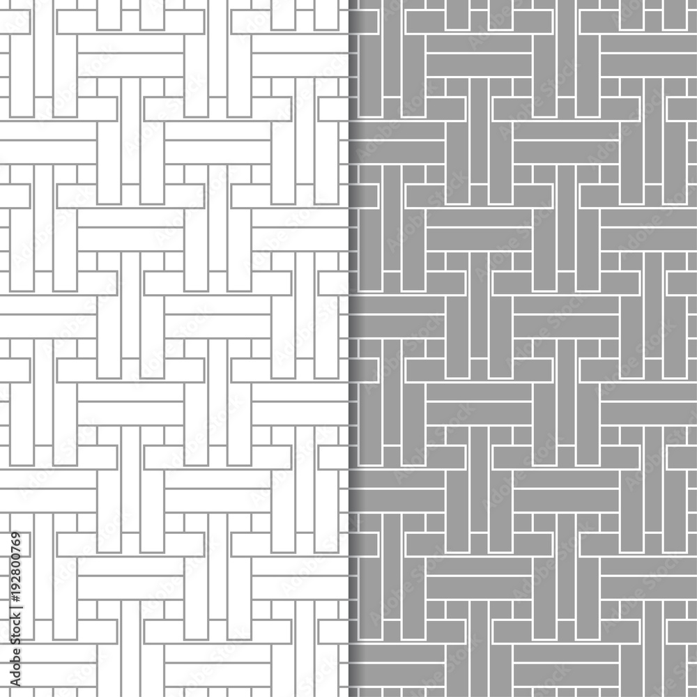 Gray and white geometric seamless patterns