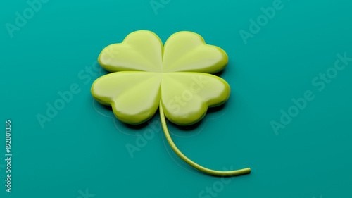 St Patrick's four leaf clover on green background. 3d illustration