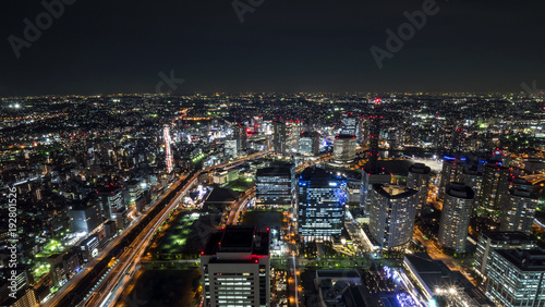 Night light Yokohama cityscape hight view with modern building in Japan © npstockphoto
