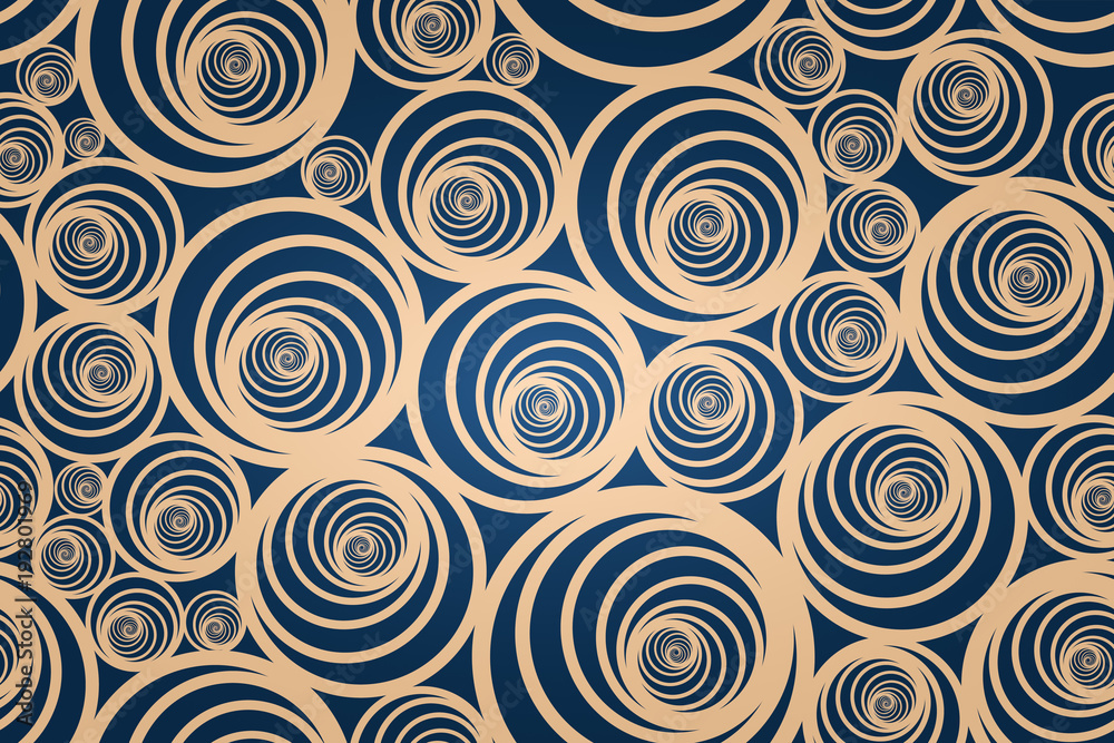 Seamless spiral gold pattern with dark blue background