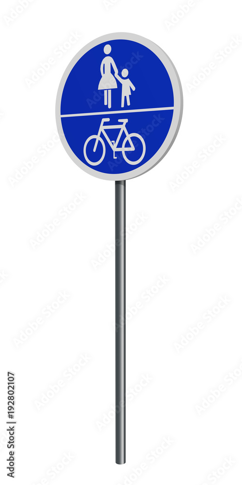 deutsches Verkehrszeichen (Sonderweg): gemeinsamer Rad- und Gehweg, auf weiß isoliert. 3d render