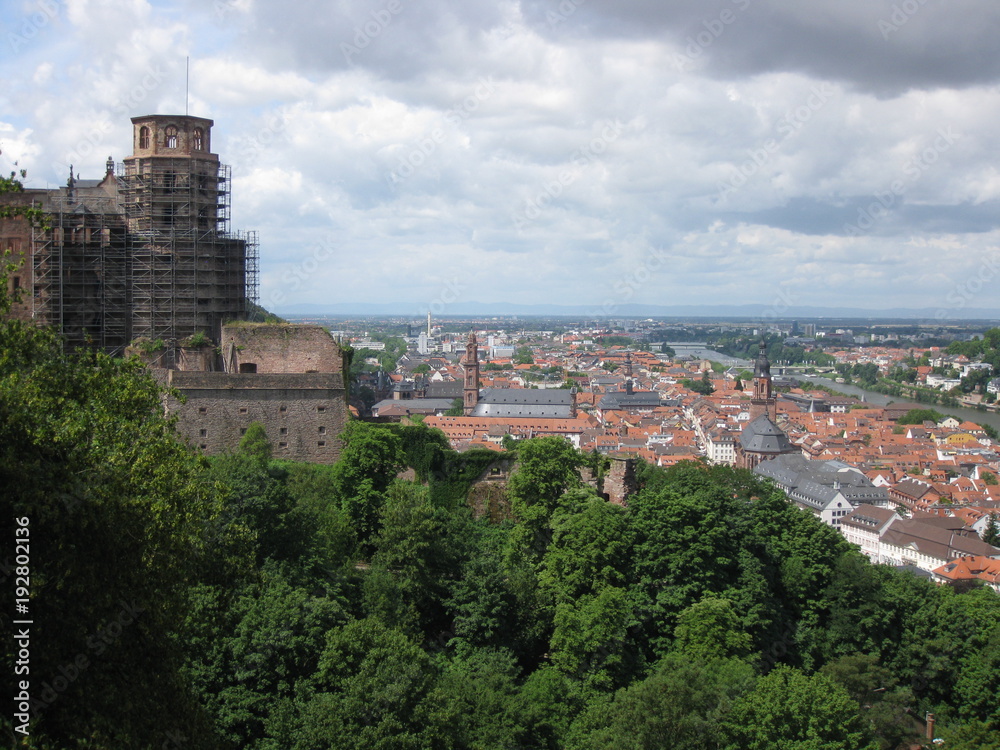 Aussicht über Heidelberg mit Neckartal und Schloß