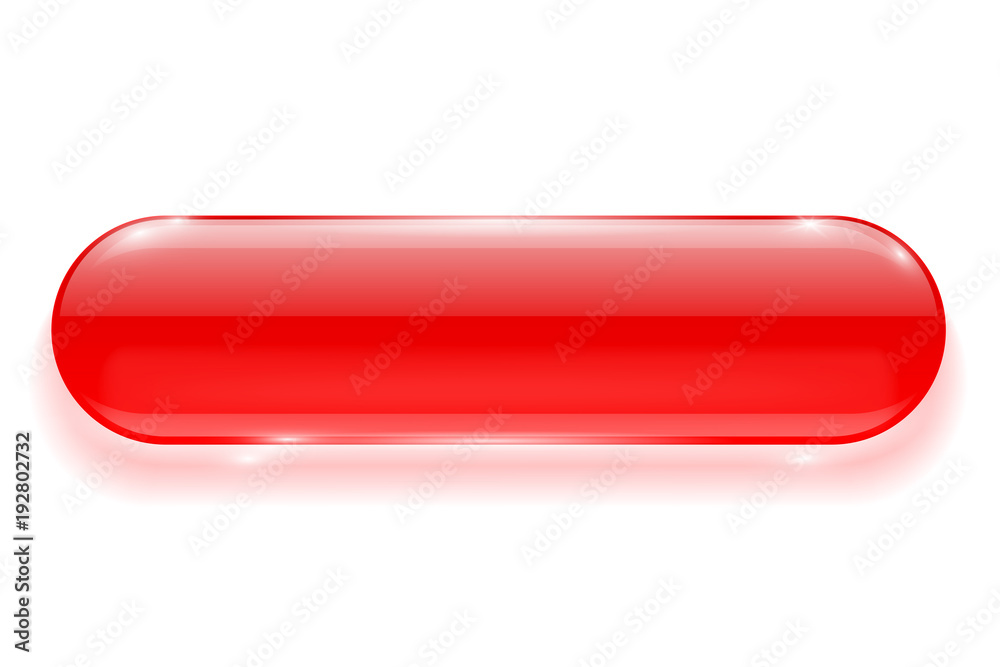 Oval glass button. Red 3d shiny blank push button Oval glass button. Red 3d shiny blank push button
