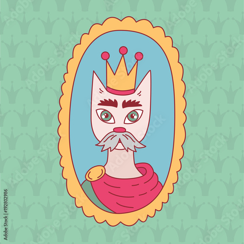 Royal cat portrait in crown vector illustration