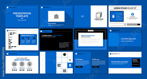 Presentation template with 12 pages in modern flat style. Useful for advertising, annual reports and web design