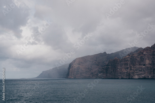 Rain in the harbor near the cliffs. Los Gigantes Tenerife