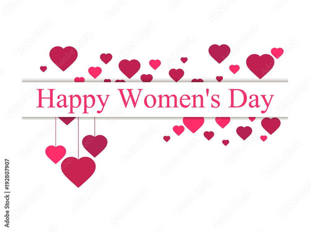 Happy women day, 8 march. Mother's day. Greeting card with hearts, banner and poster. Typography design. Vector illustration