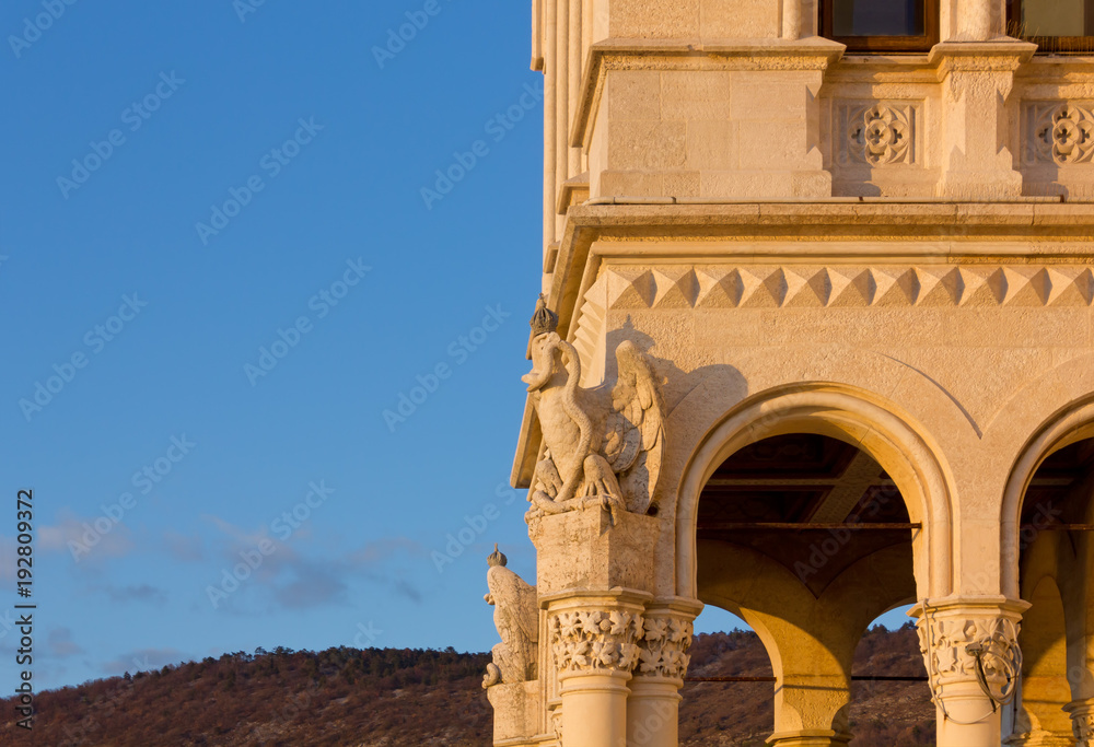 Obraz premium Sunset View of Miramare Castle in Trieste
