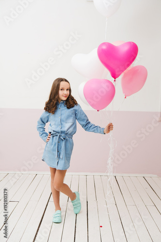 Happy cute girl  with balloons. mother's day, birthday