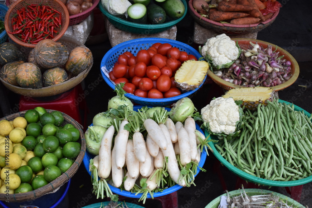 Traditional local food market in Hoi An in Vietnam, Asia Traditional local food market in Hoi An in Vietnam, Asia