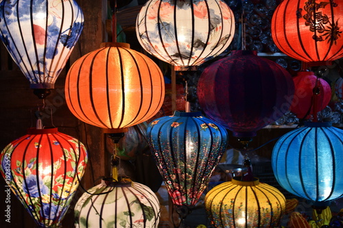 Brightly coloured lanterns in the port city of Hoi An in Vietnam, Asia