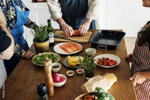 Fotografie Diverse people joining cooking class