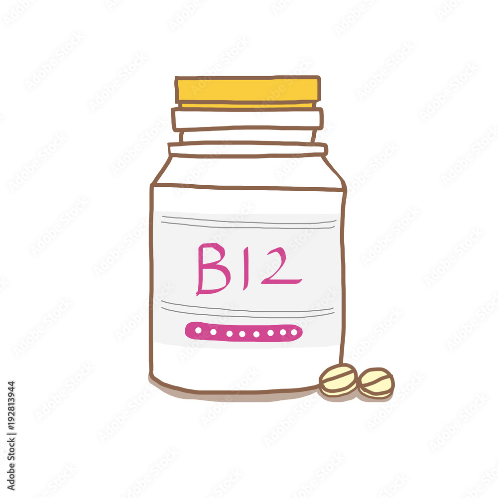 サプリメントボトル B12と錠剤 医薬部外品のイメージイラスト Stock Illustration Adobe Stock