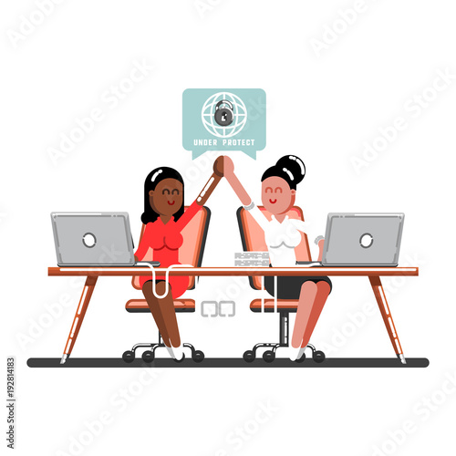 Two woman celebrate that work done successful photo