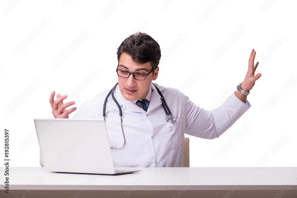Doctor in telemediine mhealth concept on white Doctor in telemediine mhealth concept on white