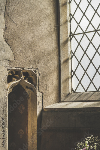Quiet church window in natural sunlight.