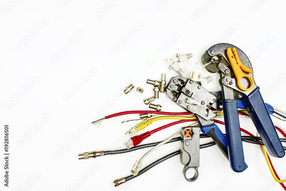 tools and supplies for the installation of Internet and television