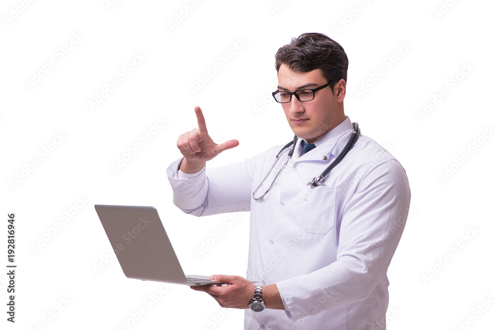 Doctor in telemediine mhealth concept on white Doctor in telemediine mhealth concept on white