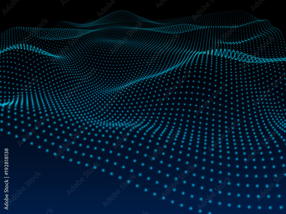 Obraz premium Abstract blue dots background. Wavy structure with dots.