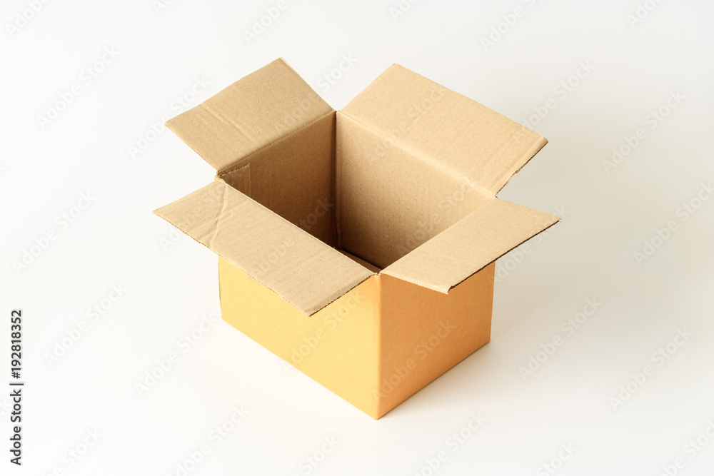 Opened brown paper carton box isolated on white background Opened brown paper carton box isolated on white background