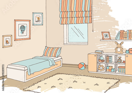 Children room graphic color interior sketch illustration vector