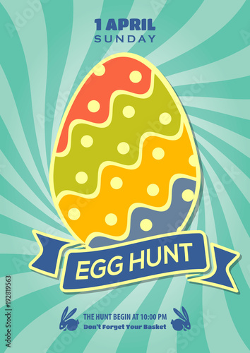 Easter egg hunt poster, invitation, leaflet template design. Vector Illustration.